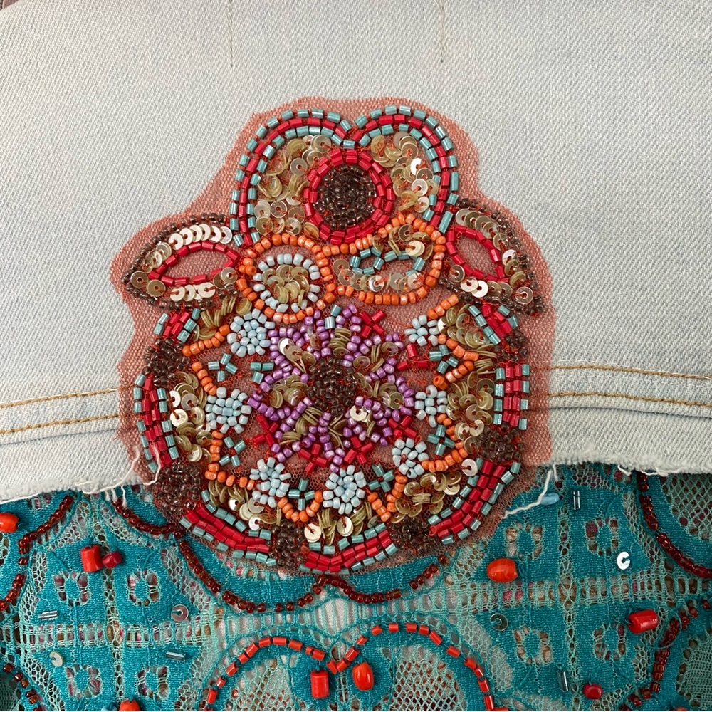 ANTICA SARTORIA Positano *RARE* Embroidered Embellished cropped denim jacket NWT - Picture 7 of 10